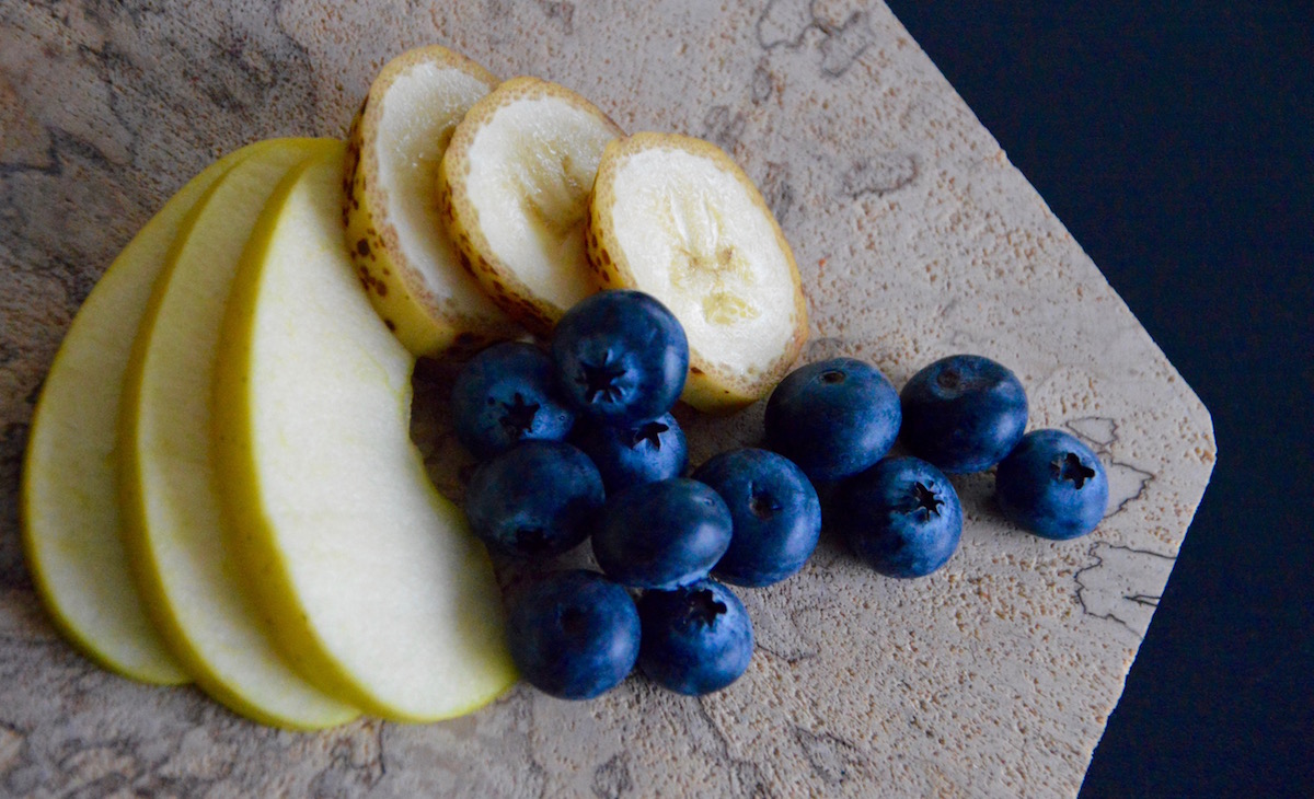 Blueberries, apple, and banana for baby
