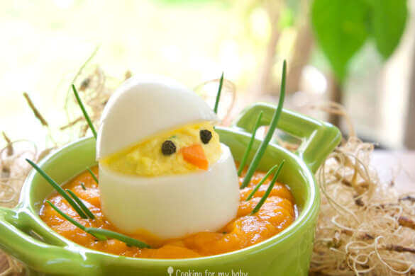 Easter Recipe for Baby: Cream Cheese and Chive Egg Mimosa on a Purée Nest (From 7 months)